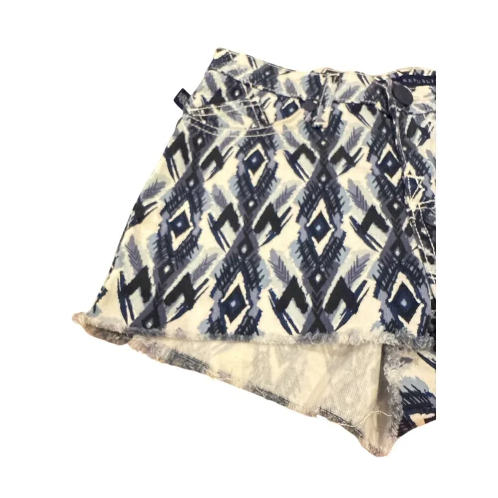 Rock & Republic Women's Lolita Aztec Print Frayed Hem Denim Shorts Size 2 EUC